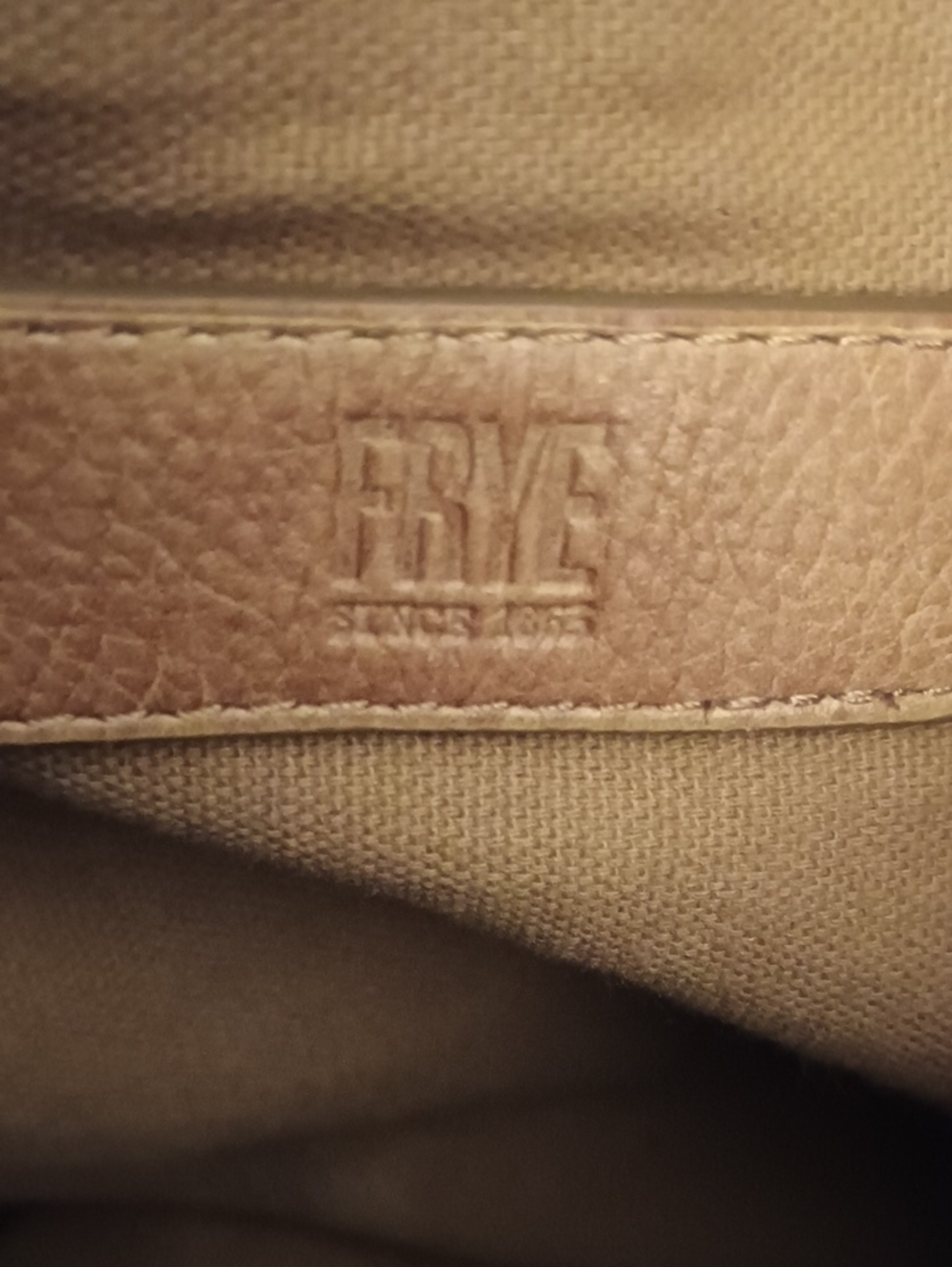 Frye Tan Leather Interior Wallet Strap with Embossed Logo